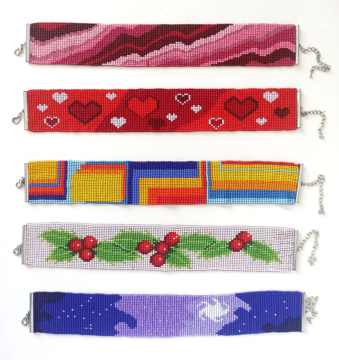 Preciosa rocaille bead collars, loom weaved, original patterns made in a custom pattern editor