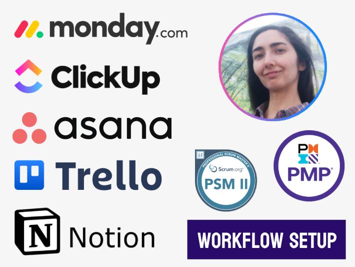 Hire a certified workflow expert to help with setting up and optimizing flows in Trello, Asana, Monday.com, Notion, ClickUp, and other PM software.